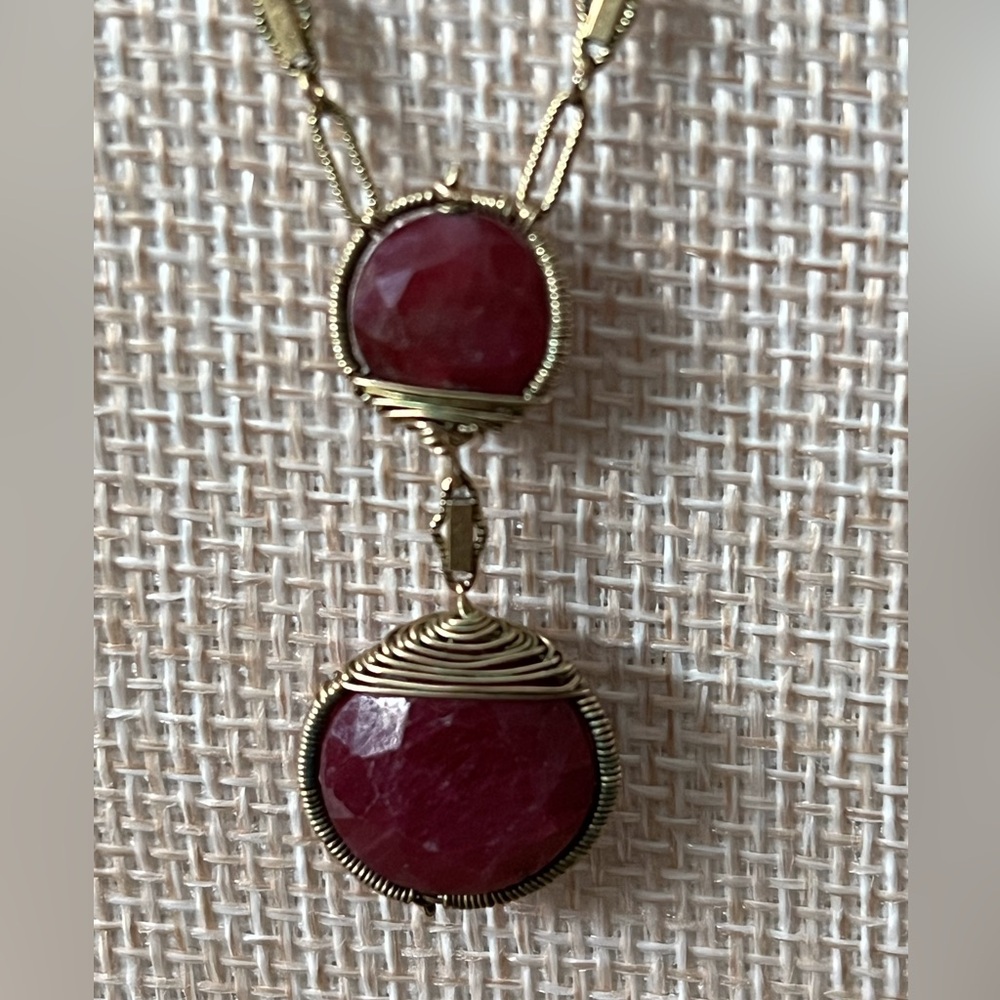 Antiqua Artisan Semi Precious Ruby Drop Pendant & Beads Quartz Stone Gold Fill - Picture 10 of 16